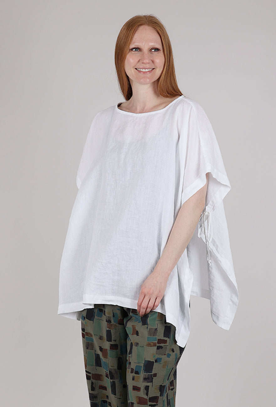 Cut Loose Linen Side-Tie Top, White 