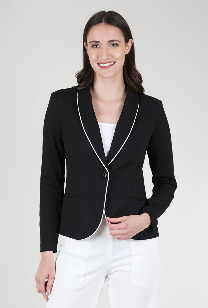 Peace of Cloth Remi Pique Corded Blazer, Black 