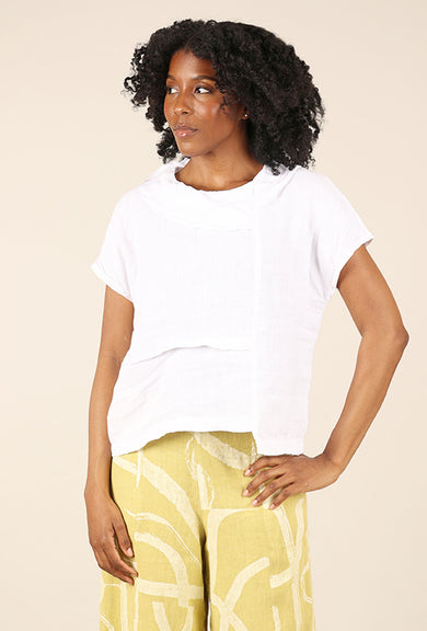 Fenini Linen Collar Crop Top, White 