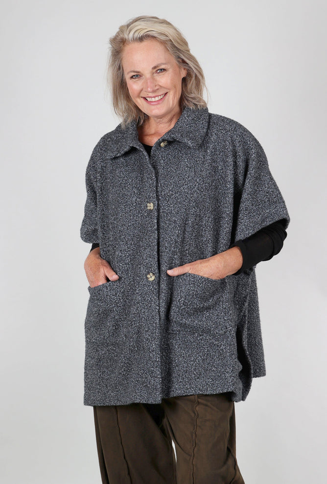 Mododoc Shawl-Neck Pocket Poncho, Charcoal 