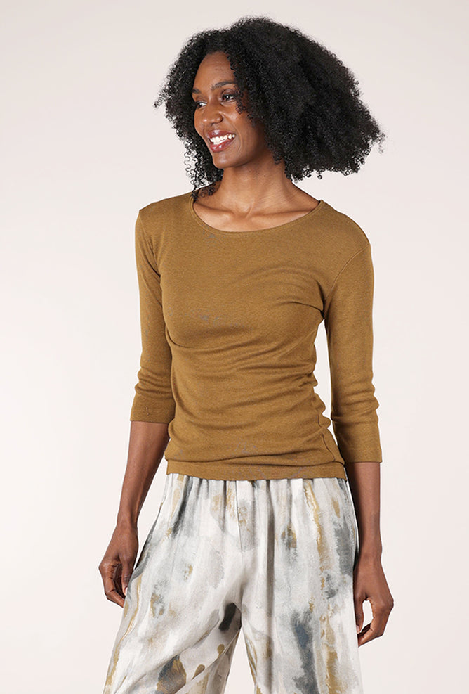 Bryn Walker Tencel Rib 3/4 Sleeve Top, Quinquina 