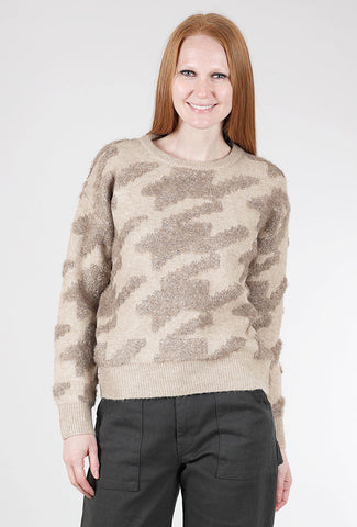 Mystree Houndstooth Fuzzy Sweater, Stone/Hazelnut 