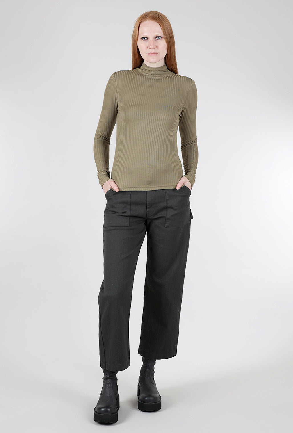 Mystree Ribbed Mock Neck, Olive 