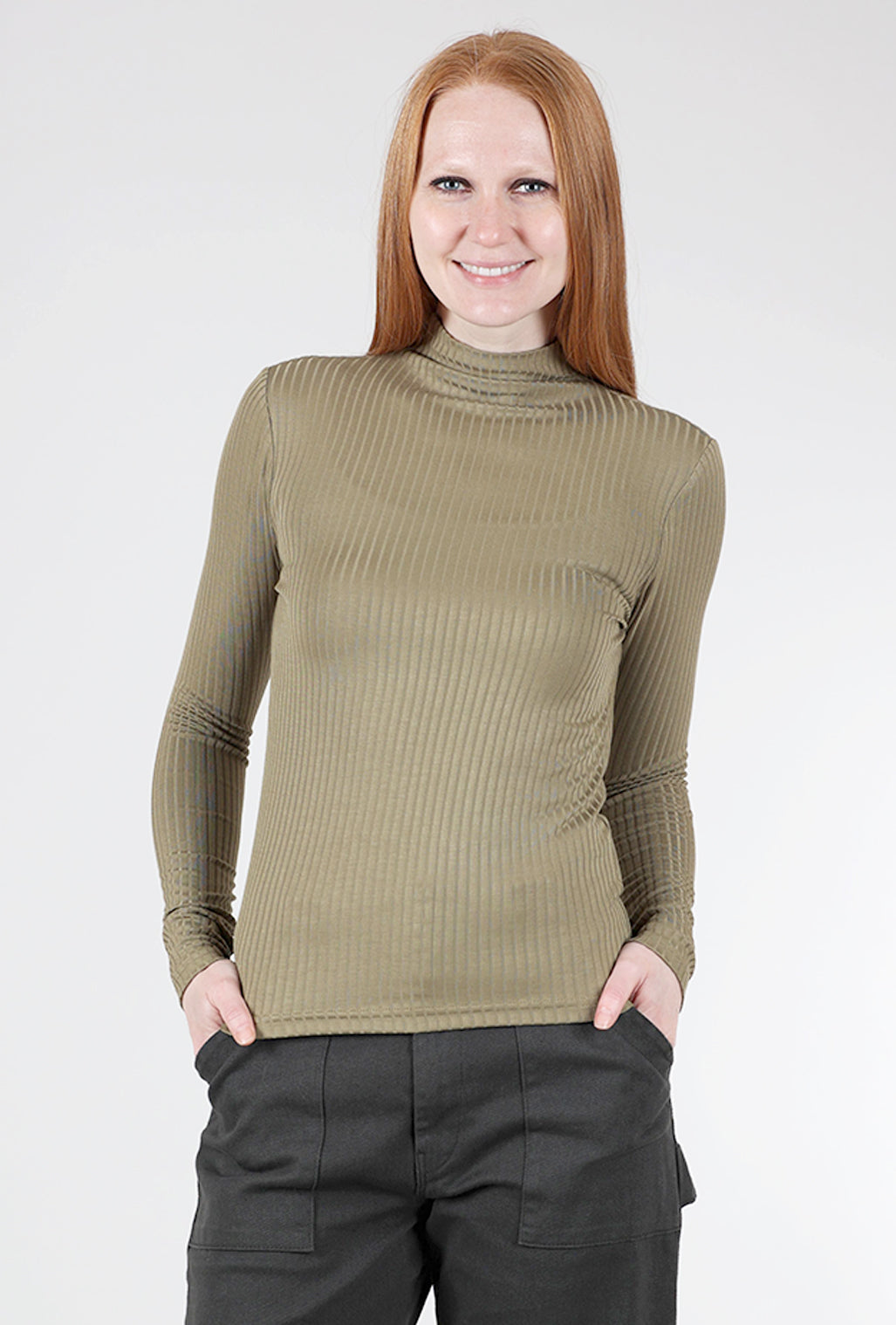 Mystree Ribbed Mock Neck, Olive 