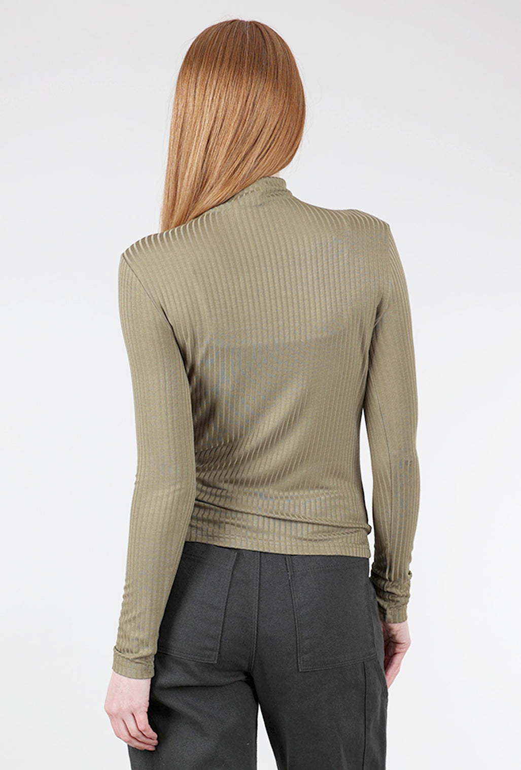 Mystree Ribbed Mock Neck, Olive 