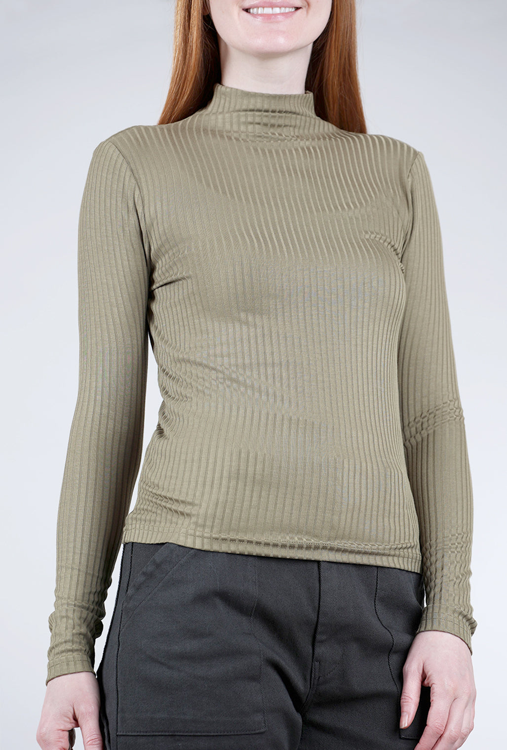 Mystree Ribbed Mock Neck, Olive 