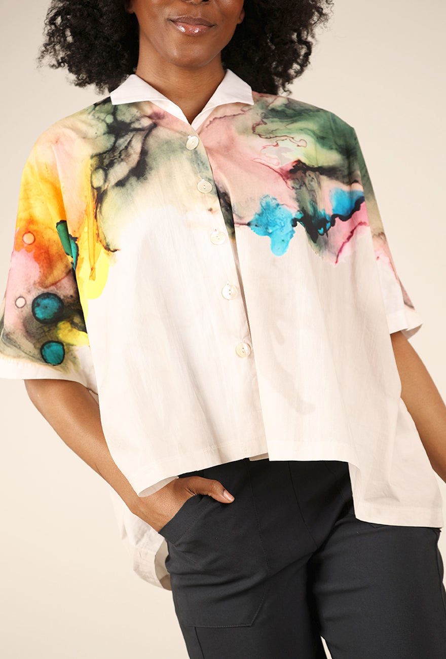 M Square Poncho Shirt, Splash Print 