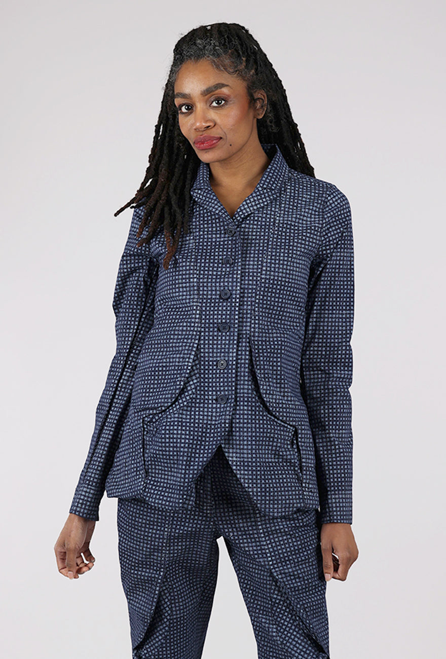 Rundholz Cotton Check Flap Pocket Jacket, Navy 