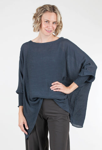 Grade & Gather Smocked-Sleeve Blouse, Midnight 