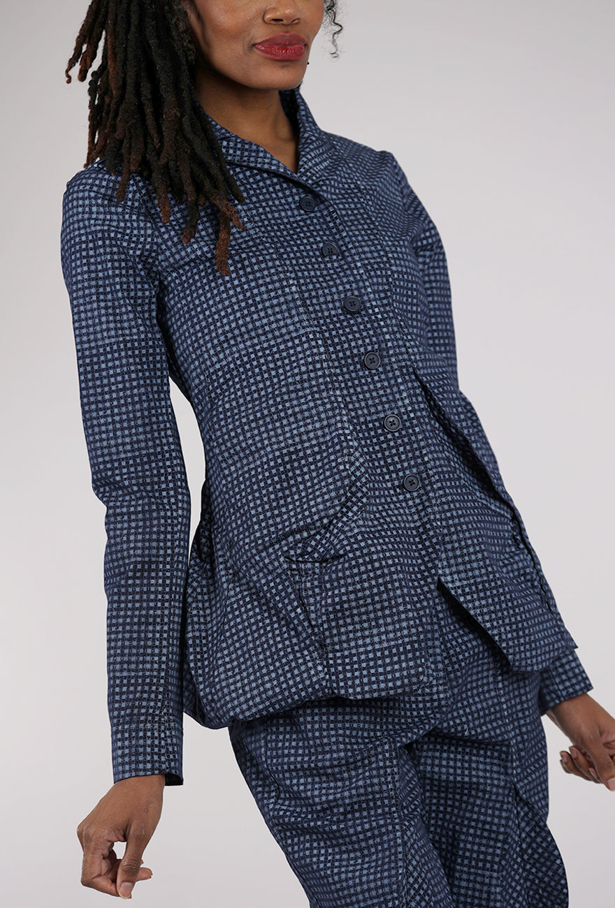 Rundholz Cotton Check Flap Pocket Jacket, Navy 