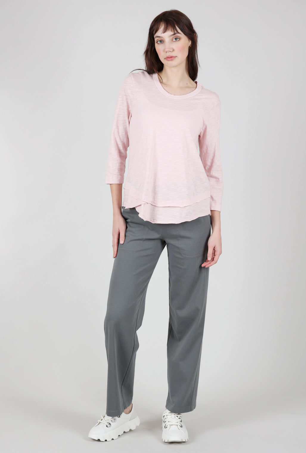 Wilt Shrunken Crew 3/4 Mock-Layer Tee, Pinky 