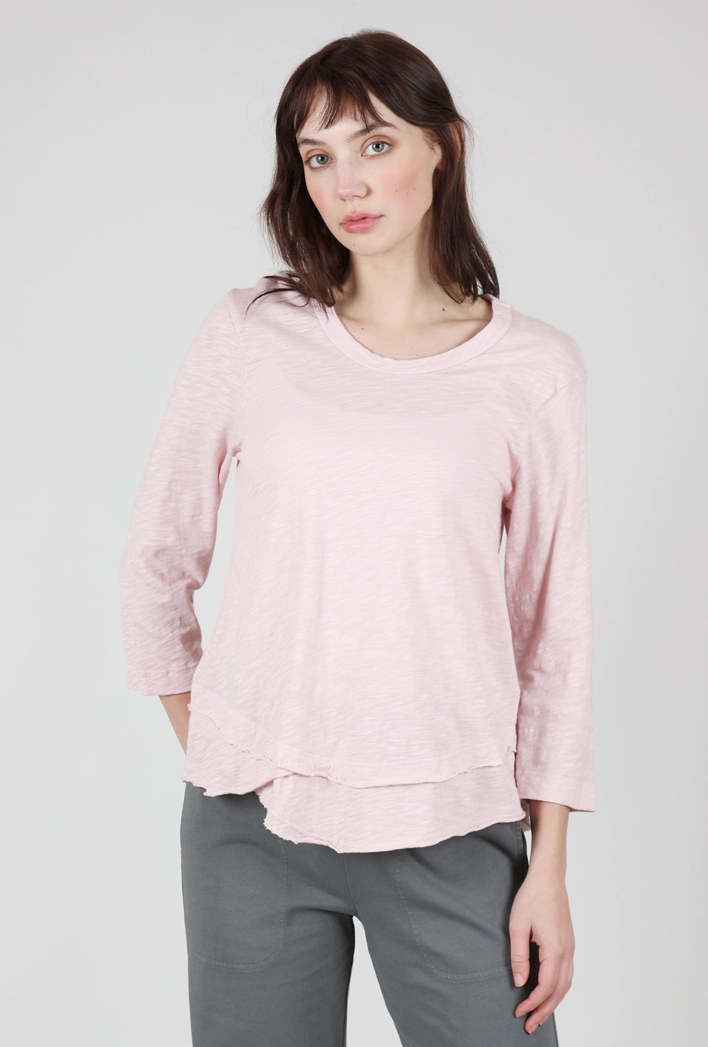 Wilt Shrunken Crew 3/4 Mock-Layer Tee, Pinky 