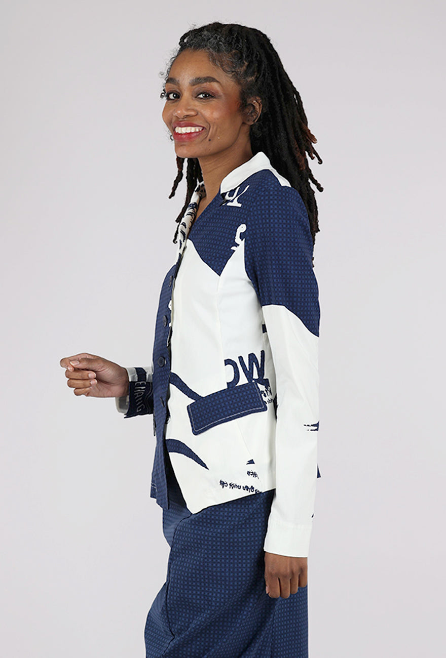 Rundholz Signature Stretch Classic Blazer, Navy Print 