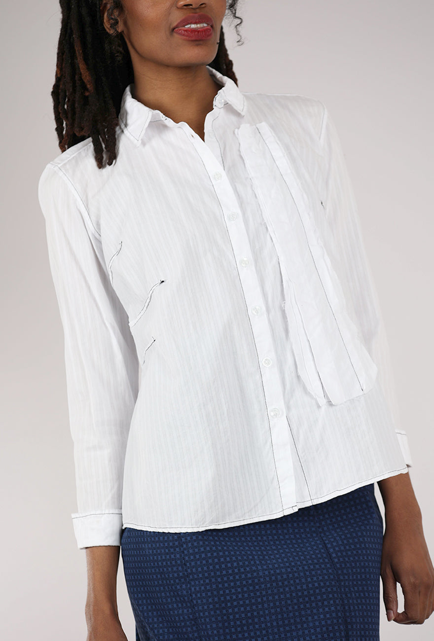 Paper Temples Biz Tie Top, White/Red Stitch 