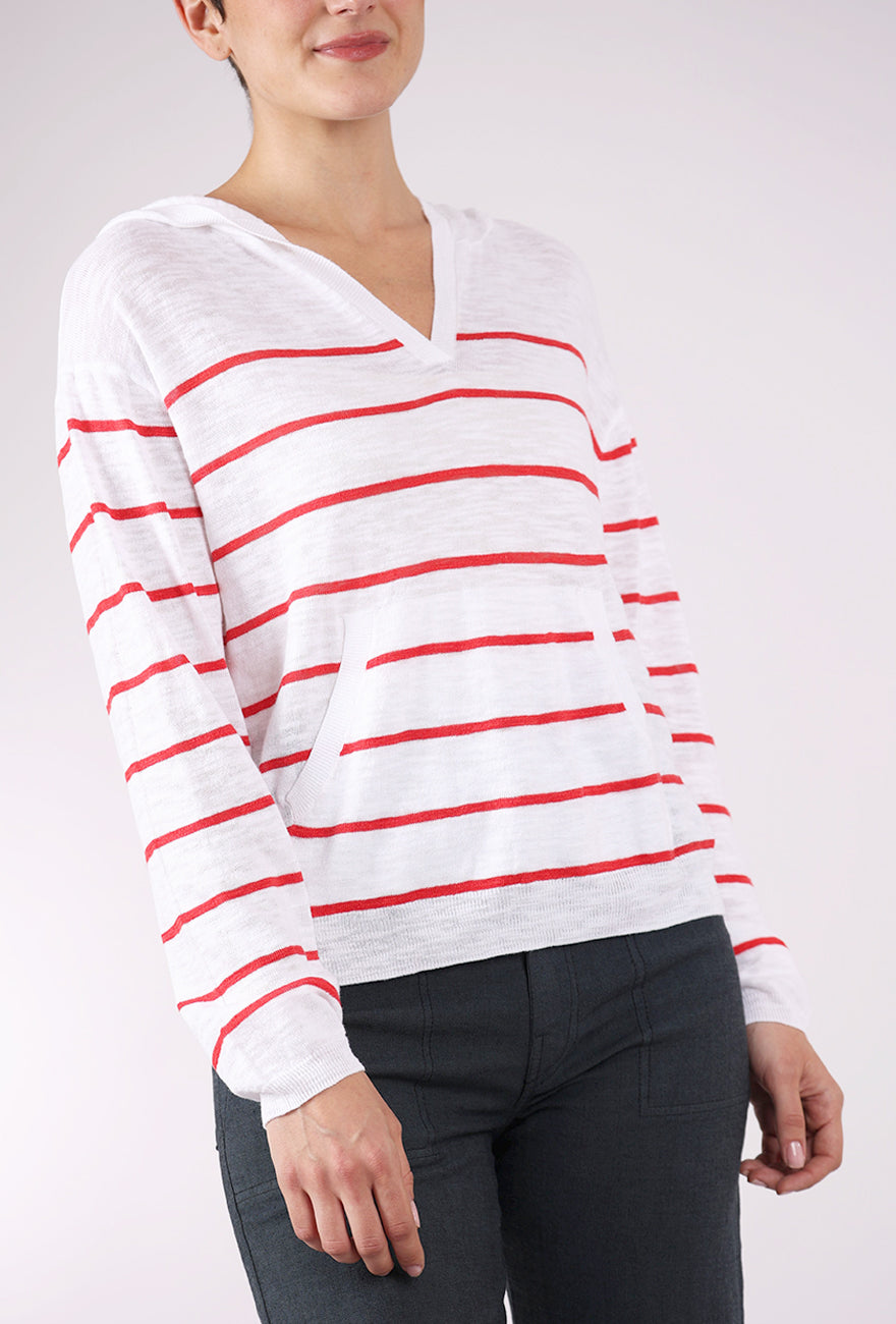 Mododoc Summer Sweater Hoodie, Scarlet Stripe 
