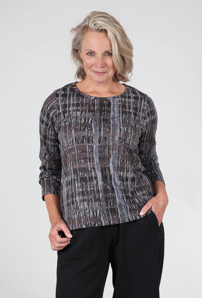 Fenini Brushed-Knit Woodscape Top, Charcoal Mix 