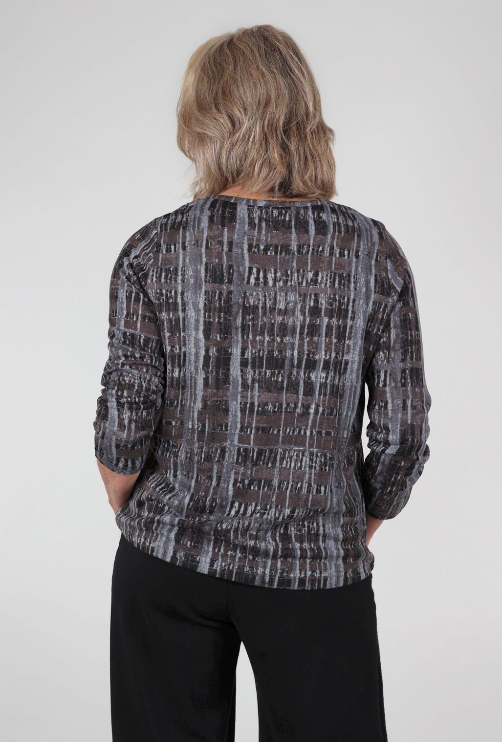 Fenini Brushed-Knit Woodscape Top, Charcoal Mix 