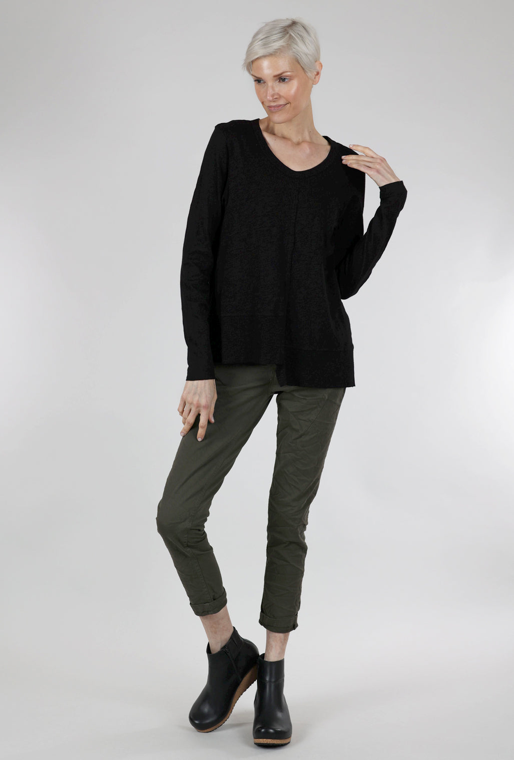 Wilt L/S Shifted Rib Hem Tee, Black 