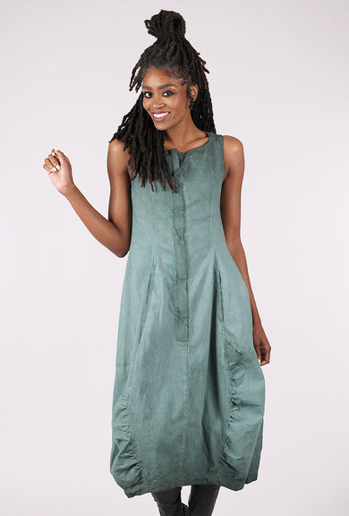 Rundholz Texture Twill Zip Lantern Dress, Pine Reverse 