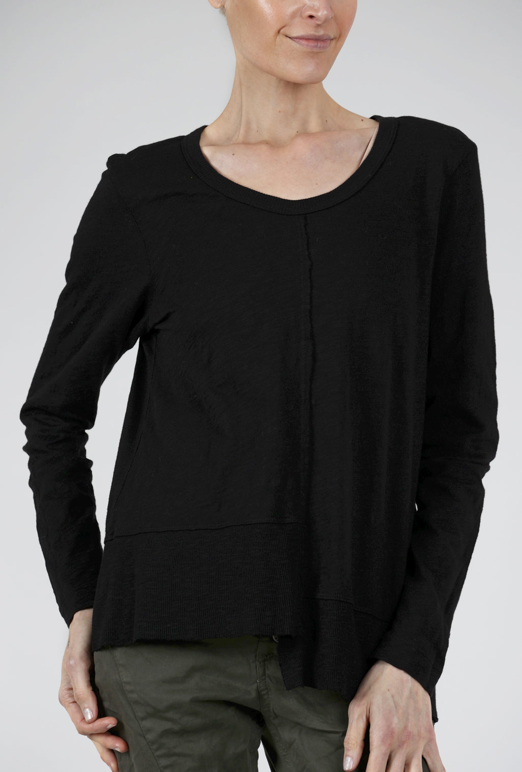 Wilt L/S Shifted Rib Hem Tee, Black 