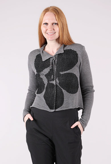 Rundholz Flocked Cotton Collar Cardie, Dark Gray/Black 