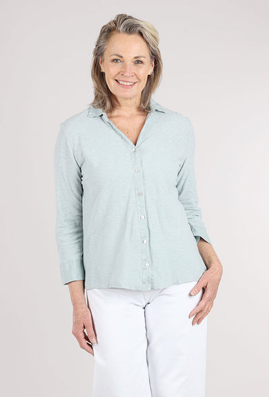 Cut Loose Combo Linen Button-Up Top, Moonlight 