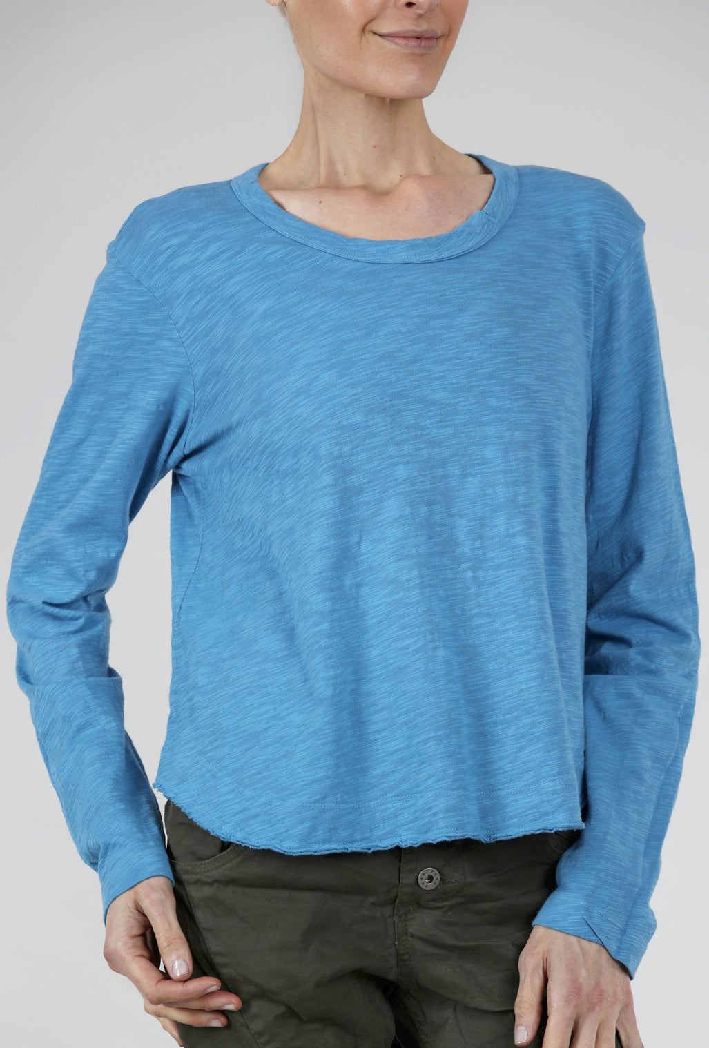 Wilt L/S Boxy Shirttail Slub Tee, China Blue 