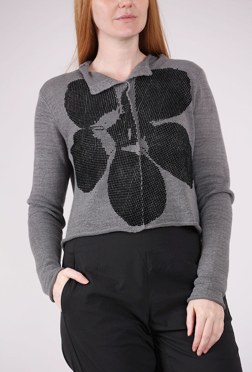Rundholz Flocked Cotton Collar Cardie, Dark Gray/Black 