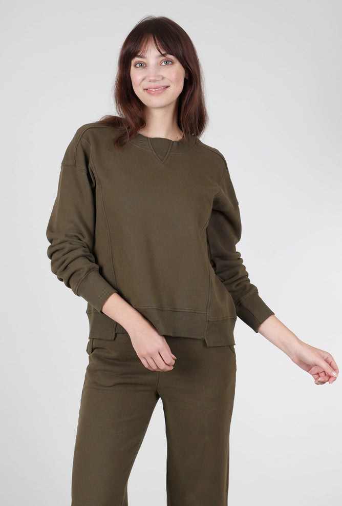 Mododoc Seamed Cropped Sweatshirt, True Olive 