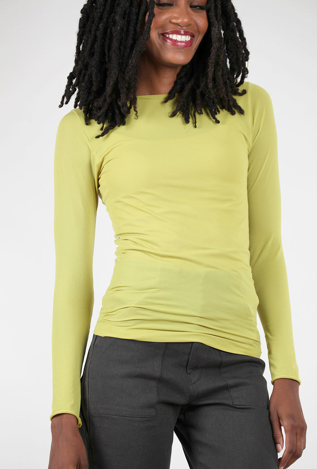 AMB Designs Raw Edge Solid Second Skin Top, Golden Lime 