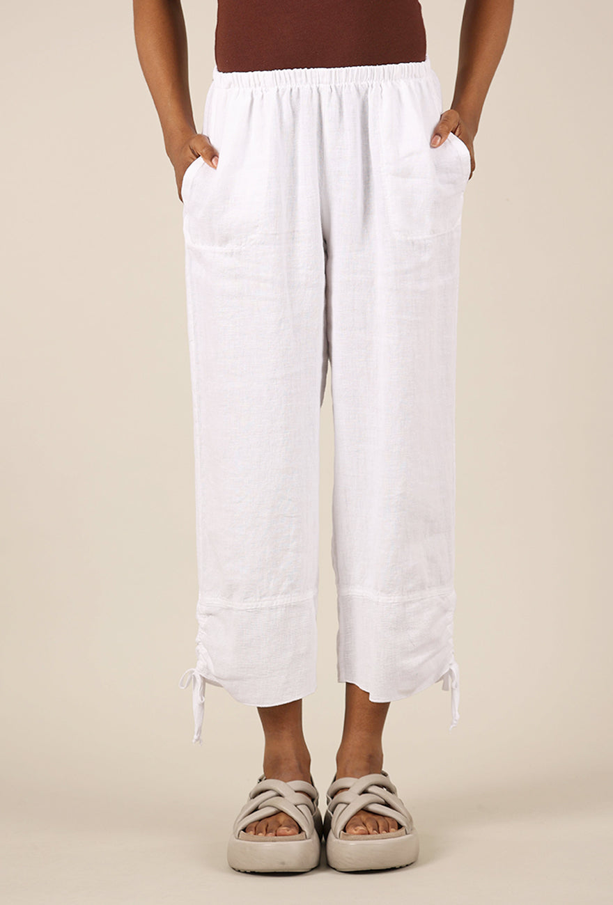 Fenini Mesh Hem Linen Pant, White 