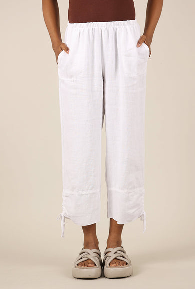 Fenini Mesh Hem Linen Pant, White 