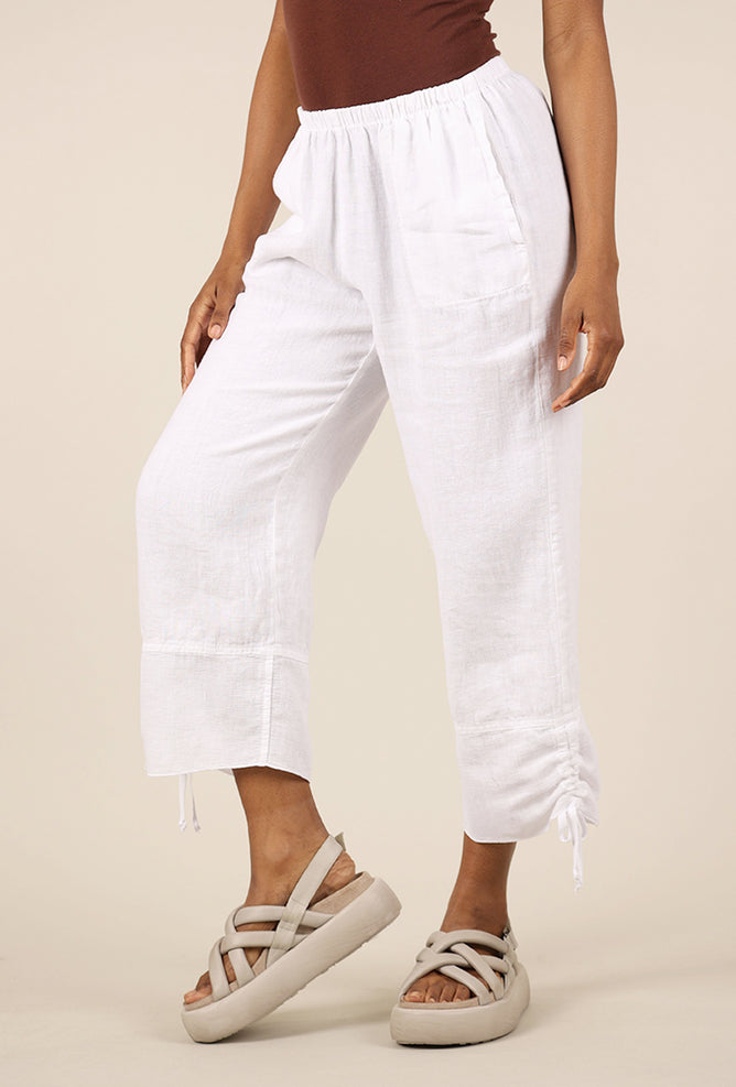 Fenini Mesh Hem Linen Pant, White 