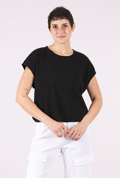 Mododoc Short Dolman Step Hem Tee, Black 