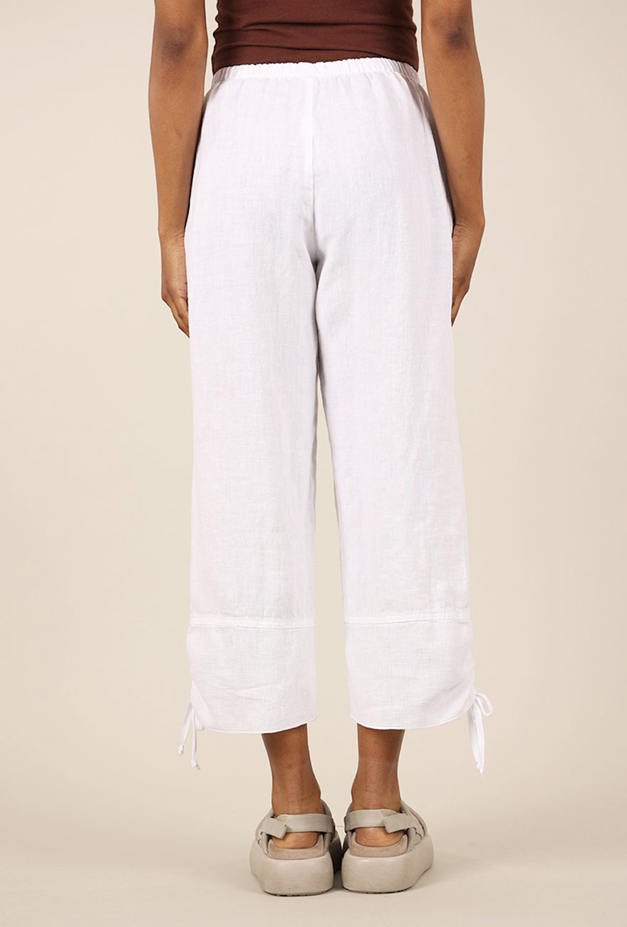 Fenini Mesh Hem Linen Pant, White 