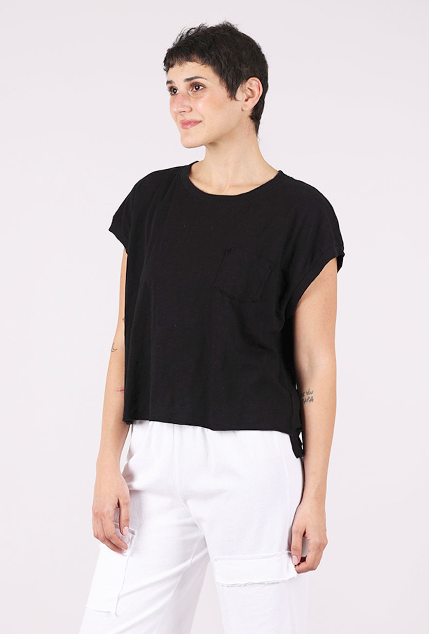 Mododoc Short Dolman Step Hem Tee, Black 