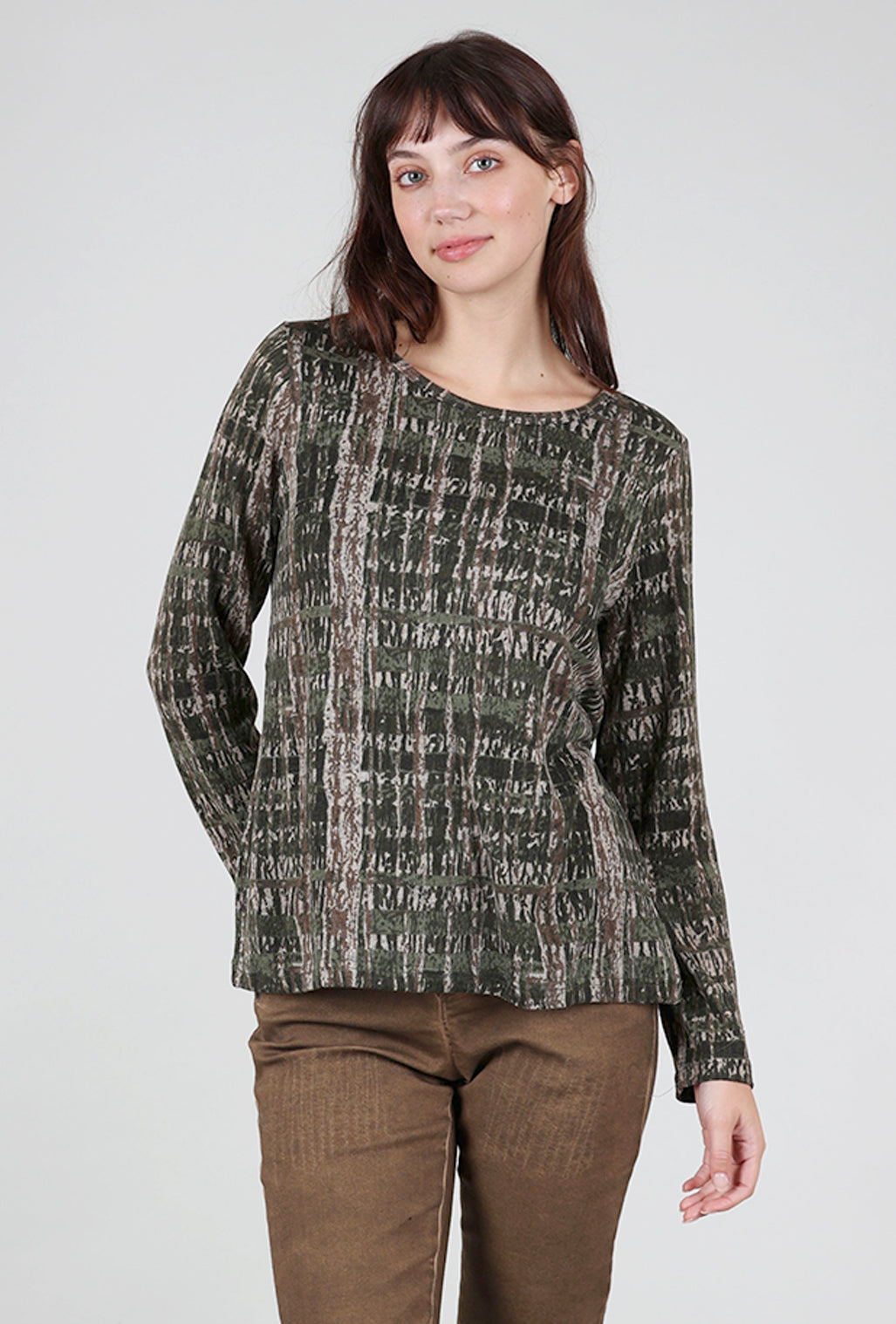 Fenini Brushed Knit Woodscape Top, Olive Mix 