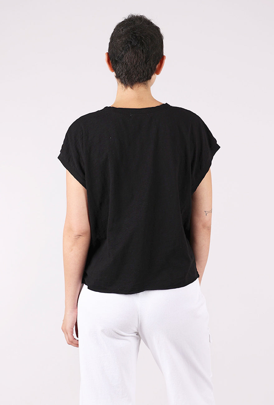 Mododoc Short Dolman Step Hem Tee, Black 
