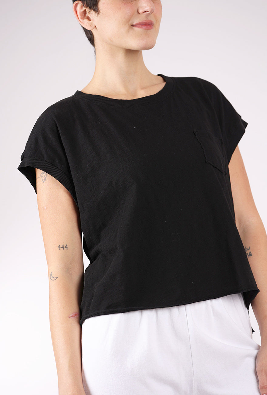 Mododoc Short Dolman Step Hem Tee, Black 