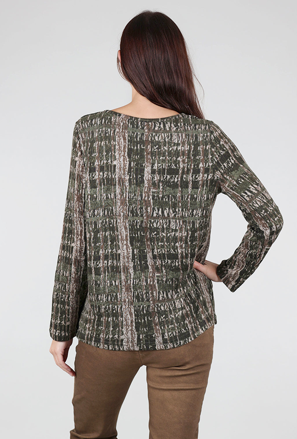 Fenini Brushed Knit Woodscape Top, Olive Mix 