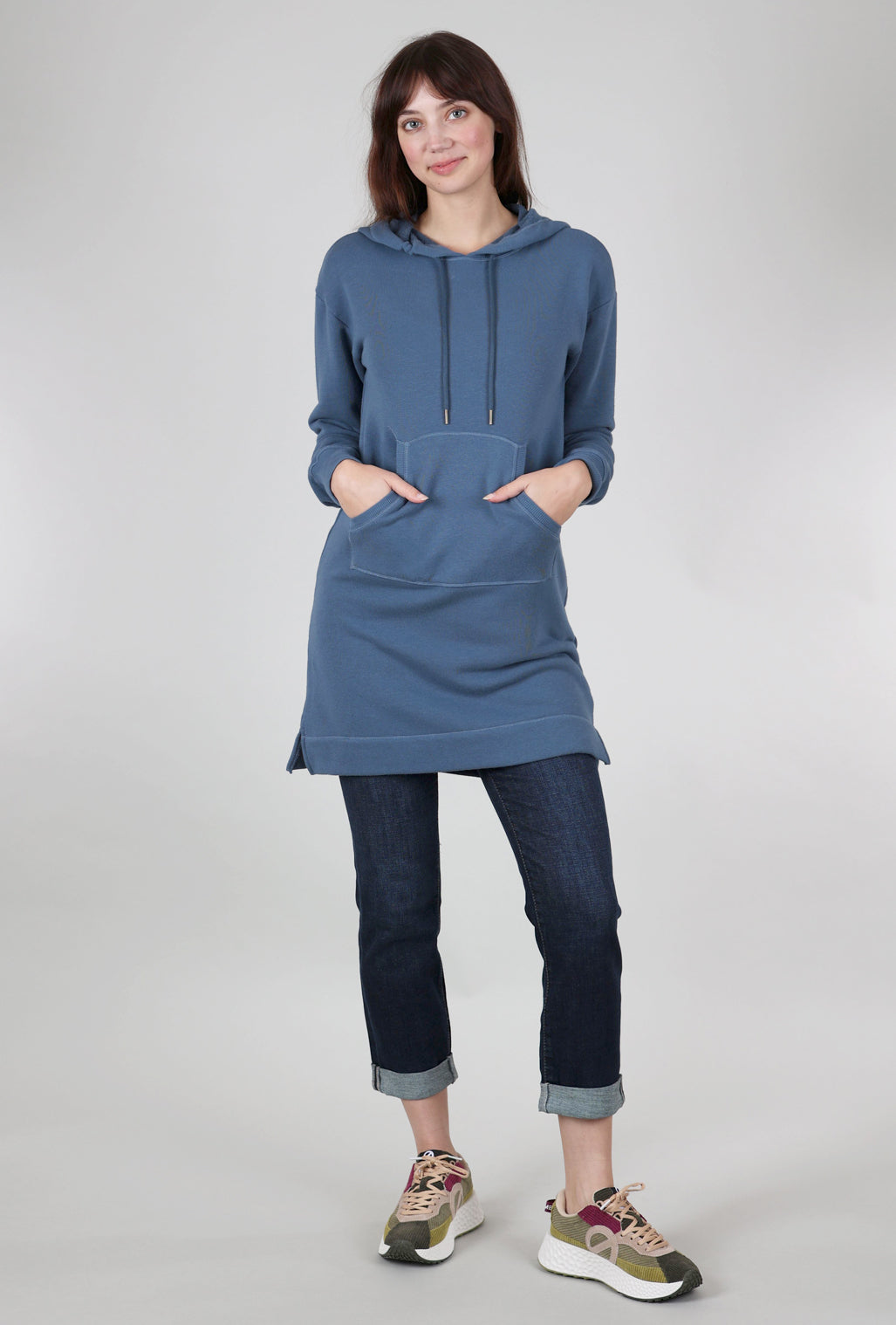 Mododoc Hooded Sweatshirt Dress, Slate Teal 