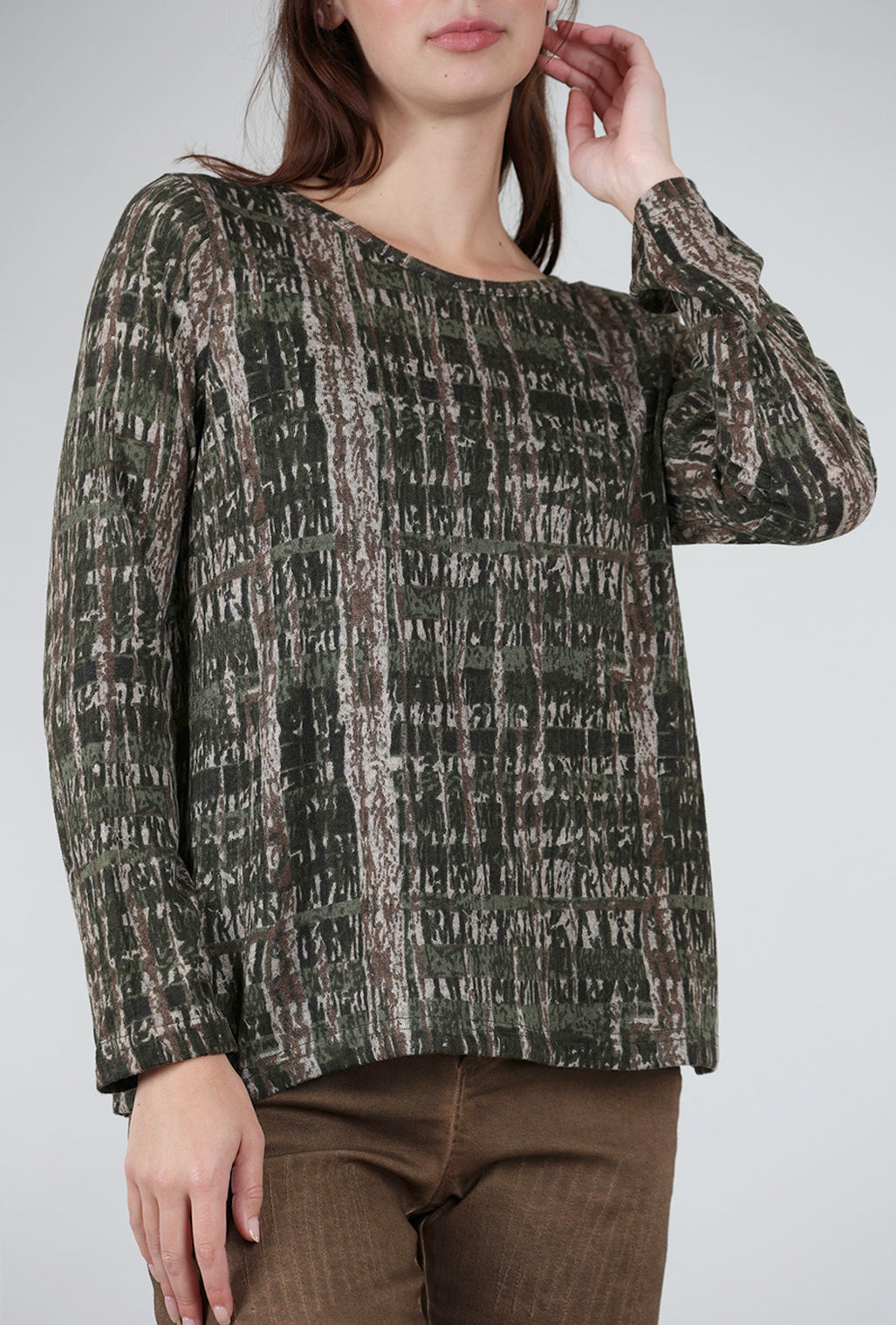 Fenini Brushed Knit Woodscape Top, Olive Mix 