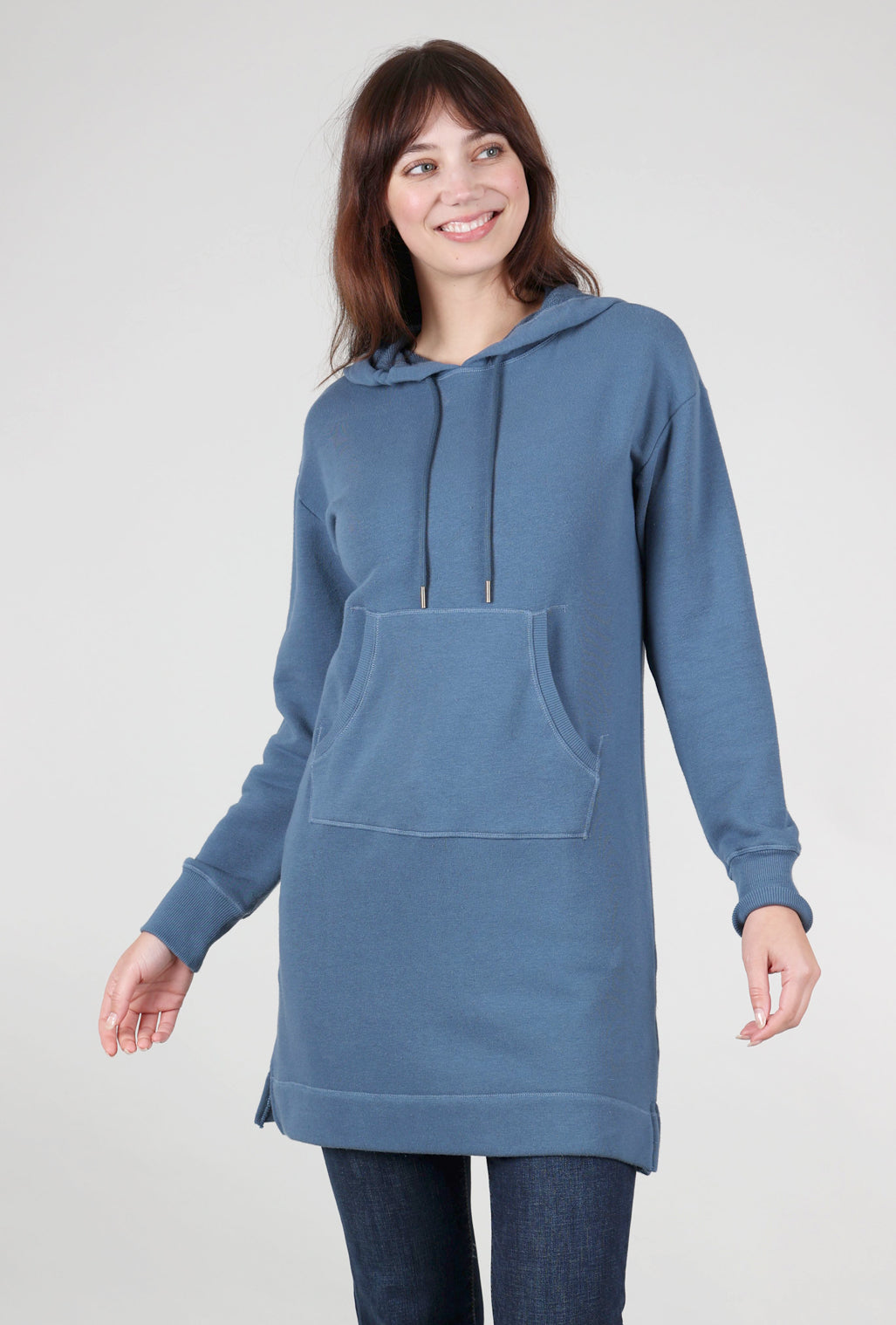 Mododoc Hooded Sweatshirt Dress, Slate Teal 