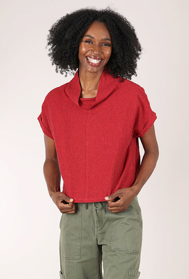 Cut Loose Crosshatch Roll Sleeve Top, Cherry 