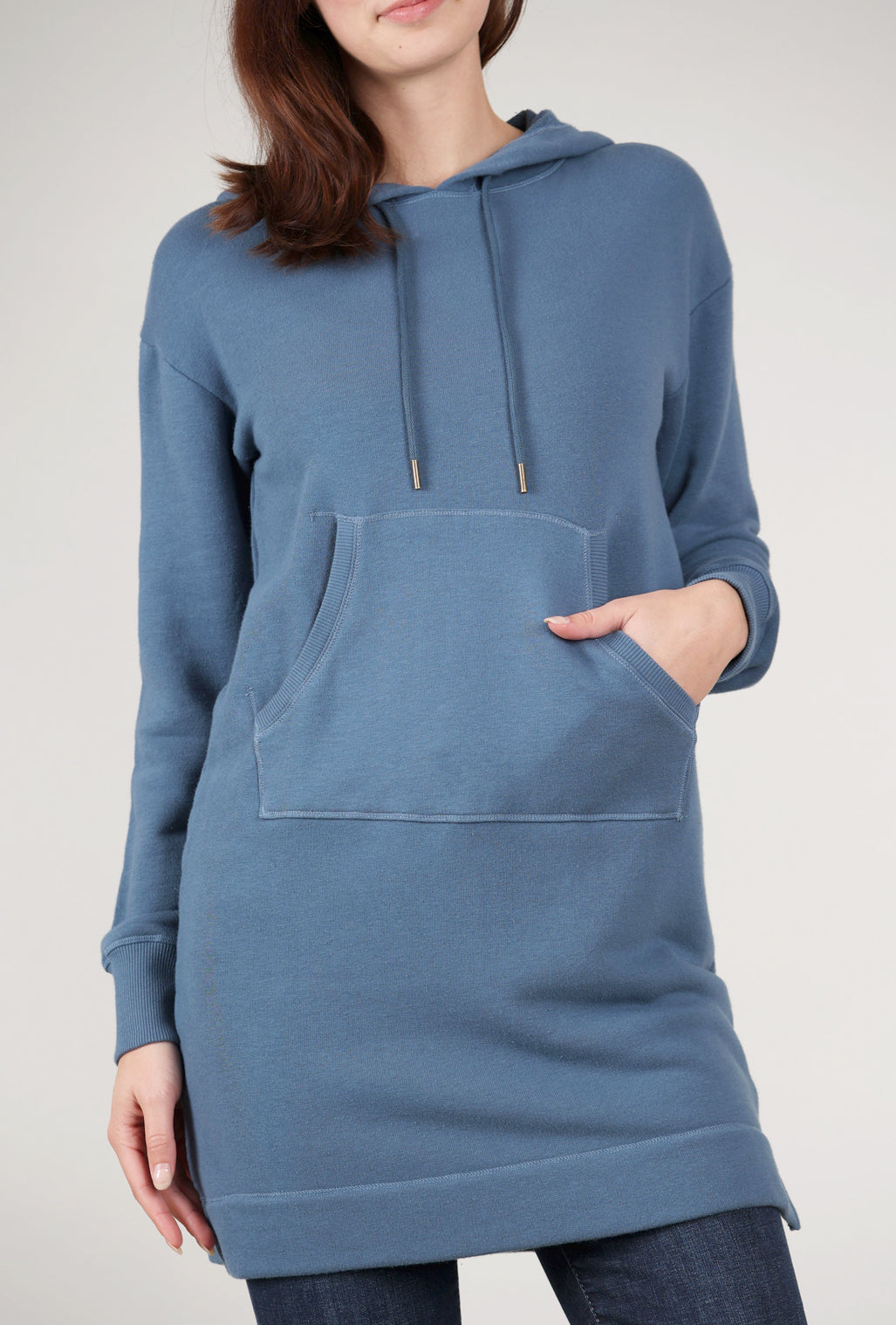 Mododoc Hooded Sweatshirt Dress, Slate Teal 