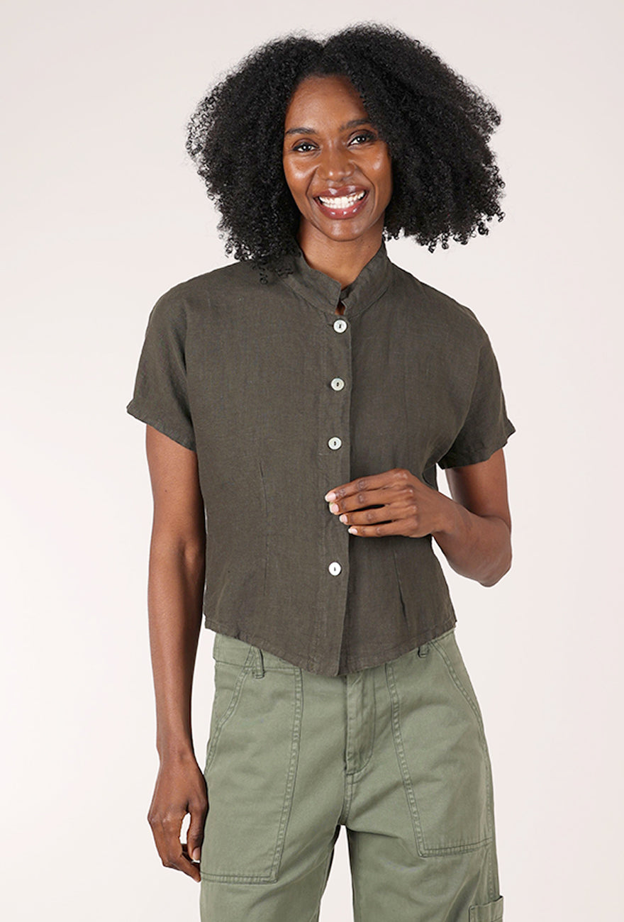 Bryn Walker S/S Collar Light Linen Shirt, Peppercorn 
