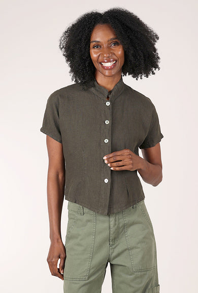 Bryn Walker S/S Collar Light Linen Shirt, Peppercorn 