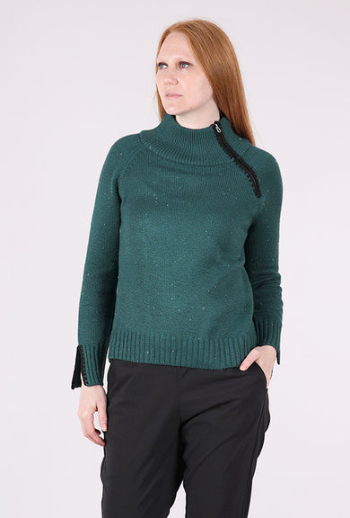 Habitat Harvest Tweed Zipneck Sweater, Juniper 