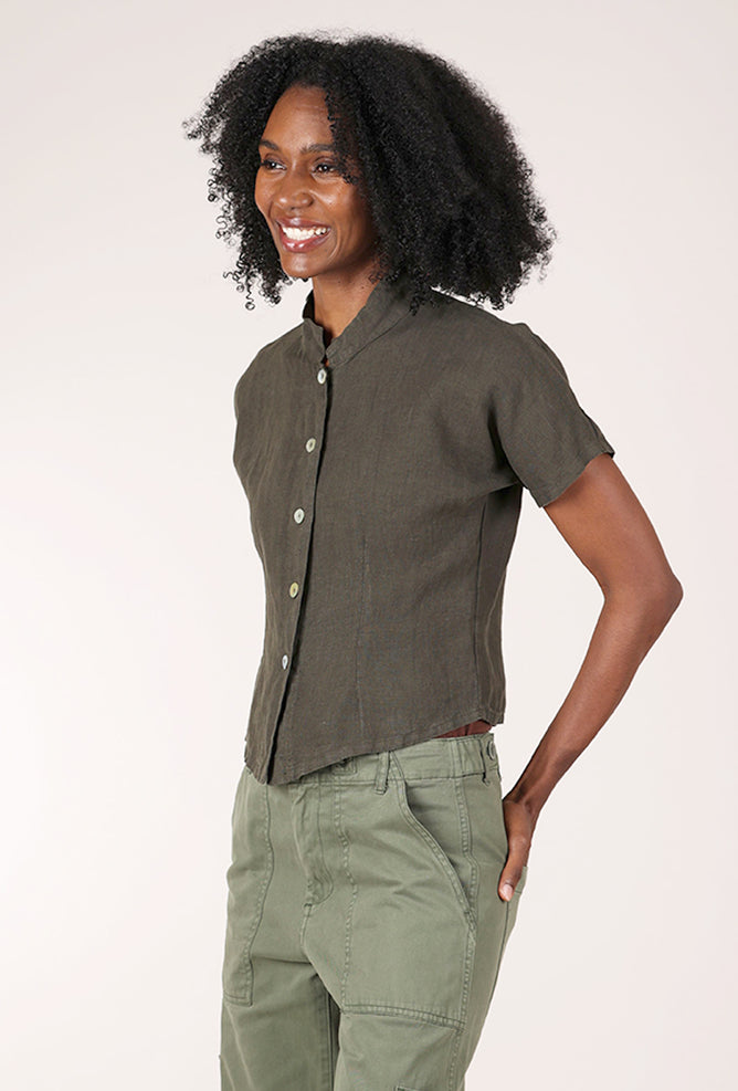 Bryn Walker S/S Collar Light Linen Shirt, Peppercorn 