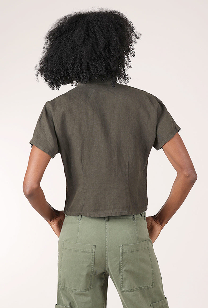 Bryn Walker S/S Collar Light Linen Shirt, Peppercorn 